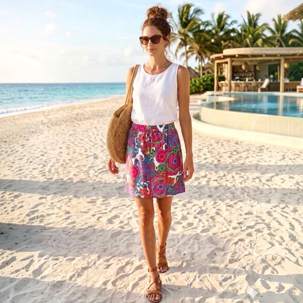 Jude Connally Skirt Small S Vibrant Paisley Floral Drawstring USA Resort Beach